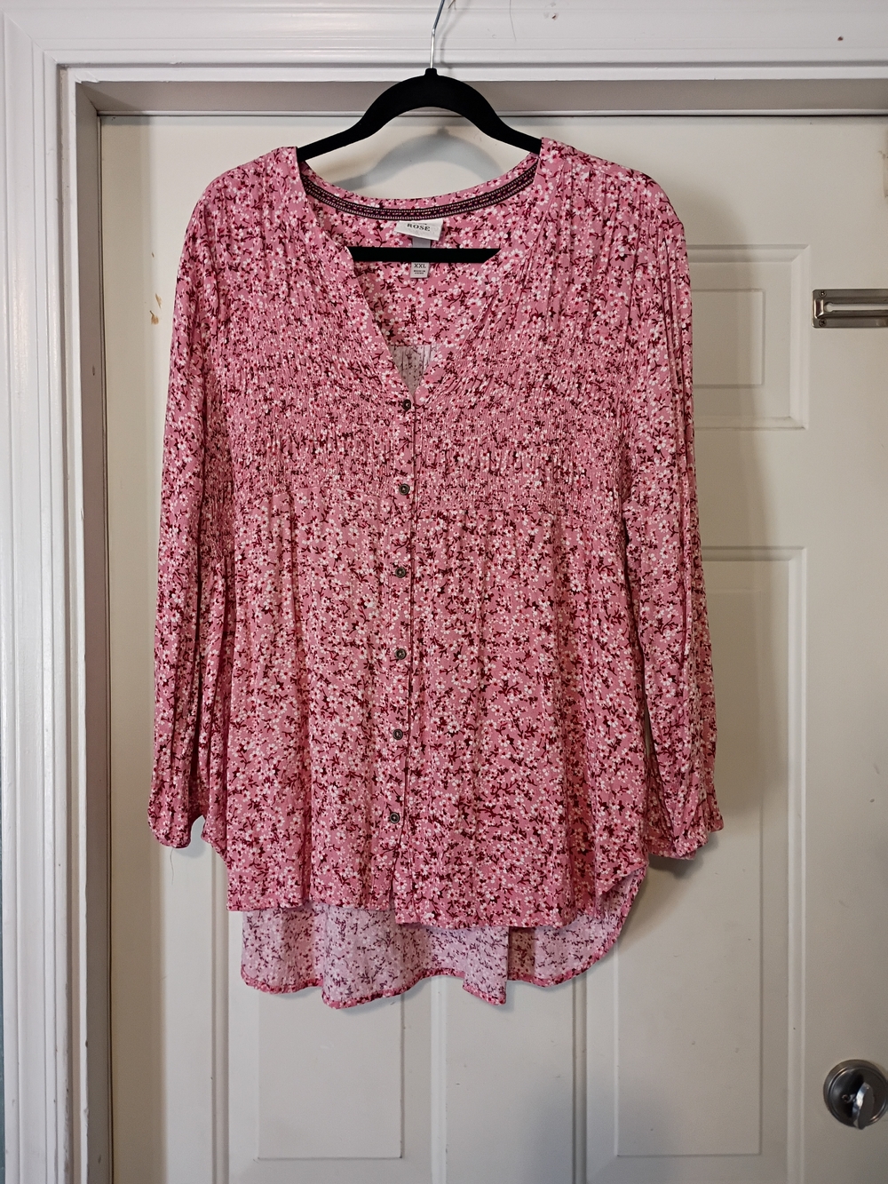 Knox Rose Pink Floral Button-Up Peasant Blouse Size XXL